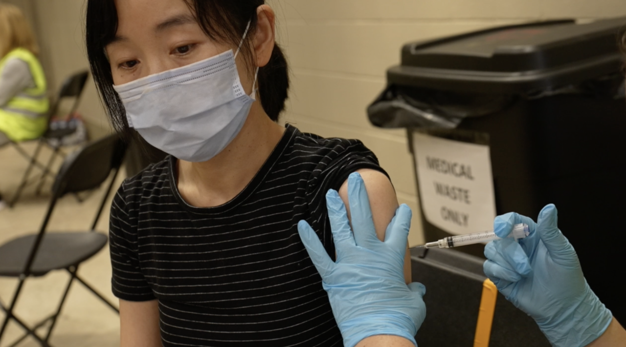 MSU Student receiving the Johnson&Johnson vaccine at the MSU student-only vaccination clinic