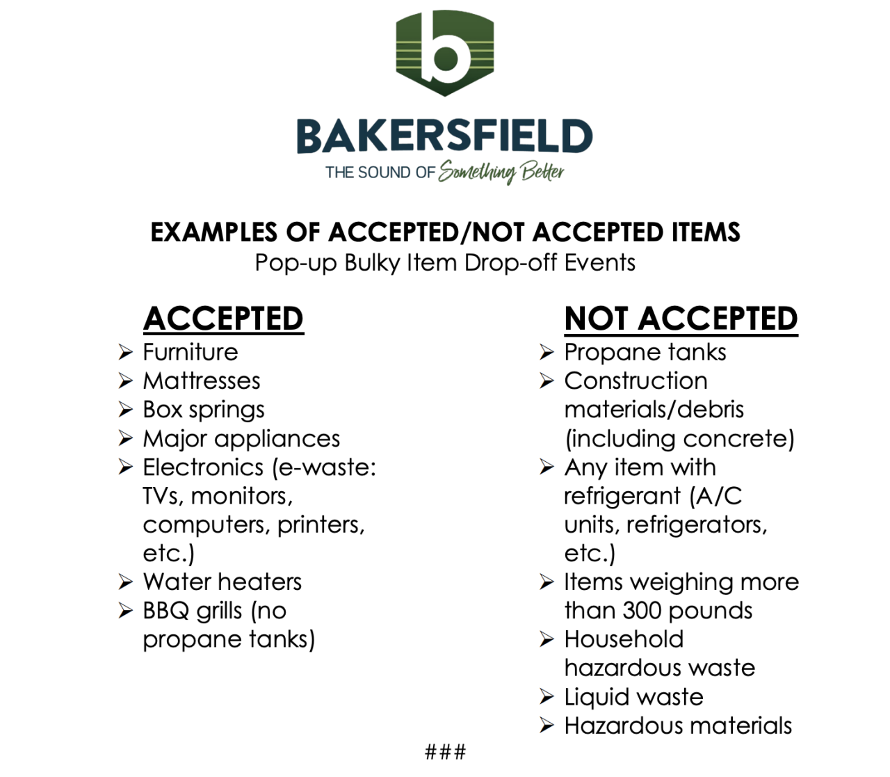 bulky waste accepted list
