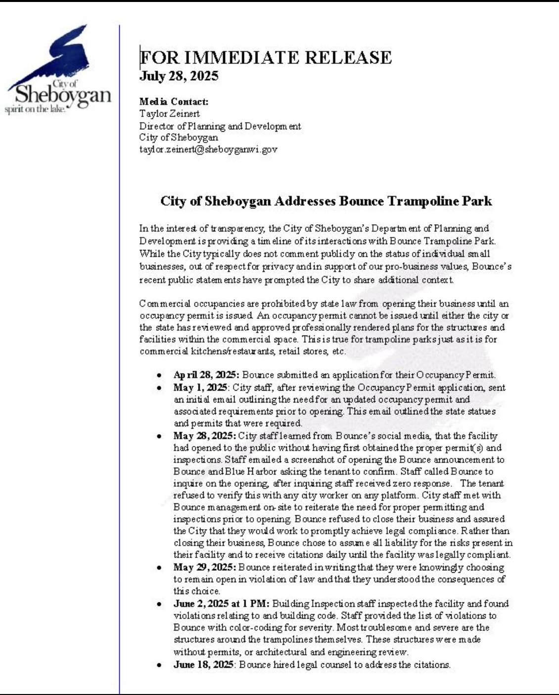 Sheboygan statement on Bounce pg 1