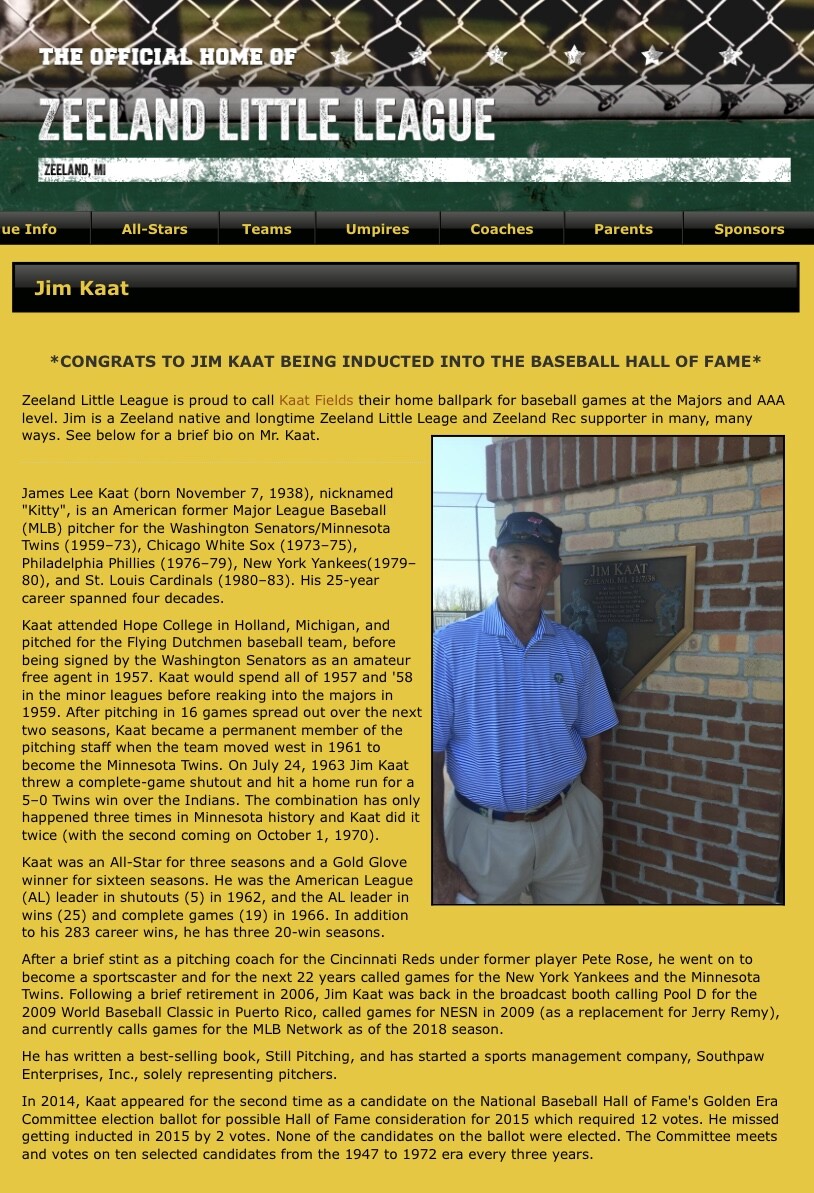 Zeeland Little League - Jim Kaat