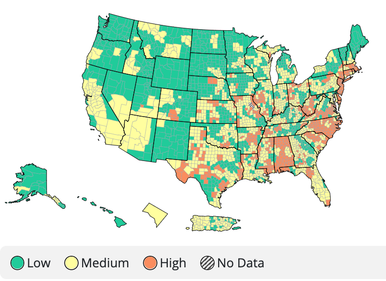 COVID-19 Community Levels calculated on Jan. 5, 2023.