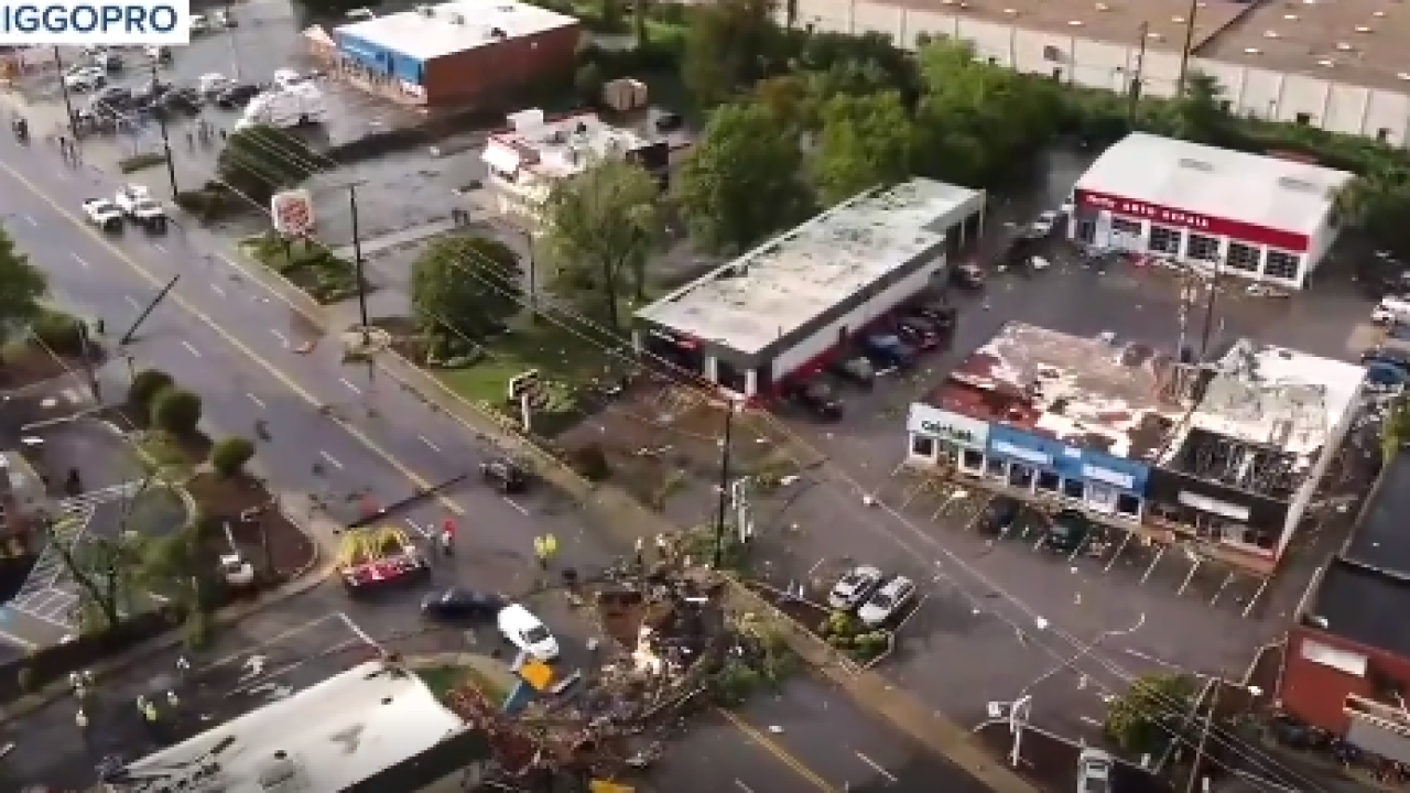 Chris's Charcoal Pit (with blue awnings) was destroyed in a tornado