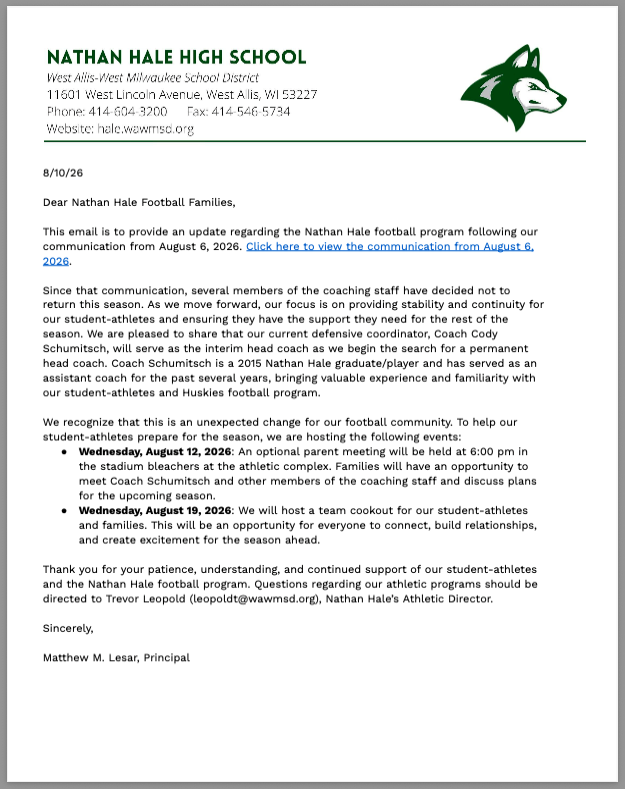 Nathan Hale Email August 10