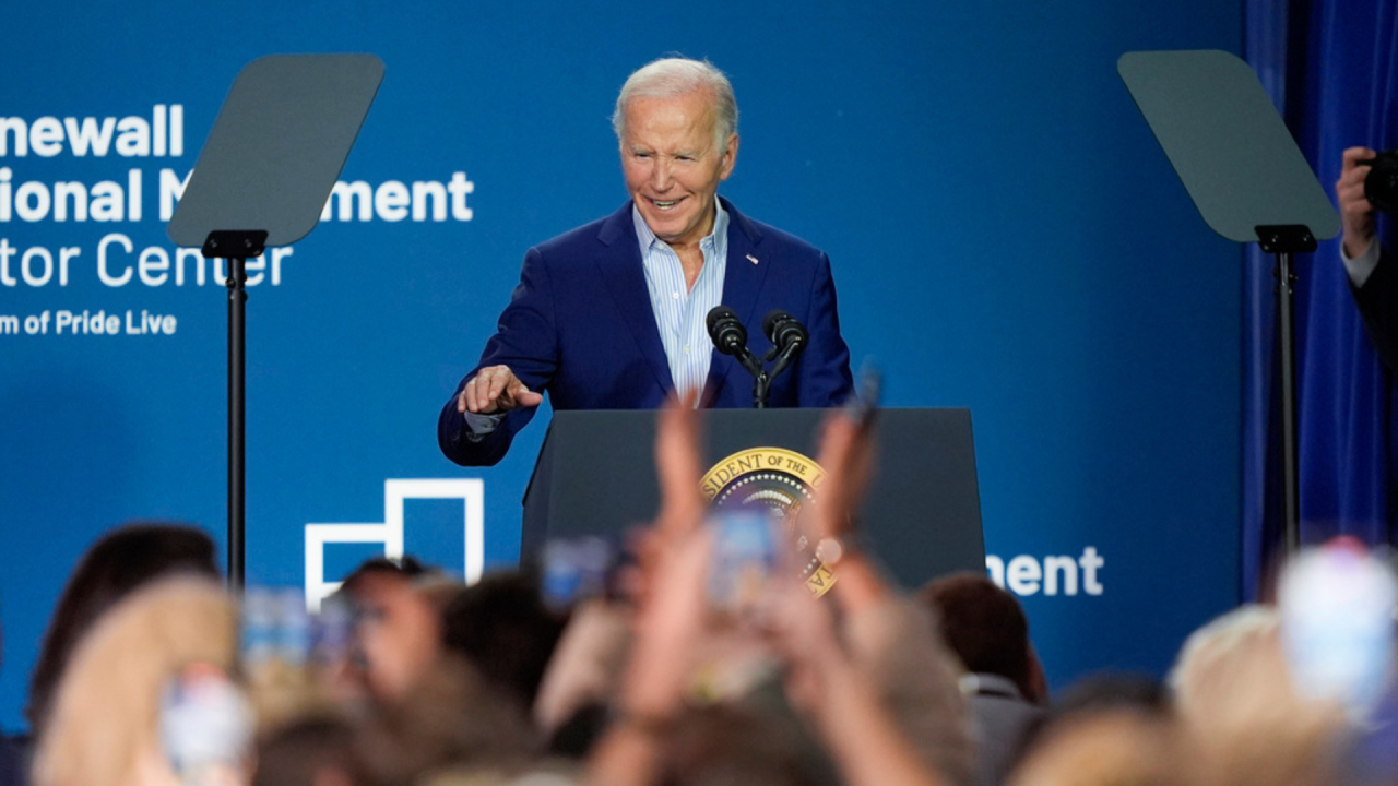 President Joe Biden speaks during the grand opening ceremony for the Stonewall National Monument Visitor Center