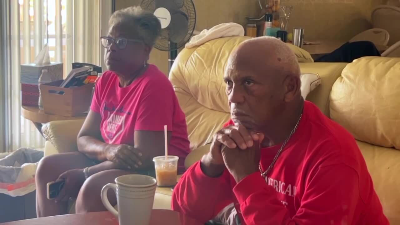 Grandparents Yvonne and Eddie "Red" Odom watch Coco in her quarterfinal victory in the U.S. Open in New York on Tuesday. Sept. 5, 2023.