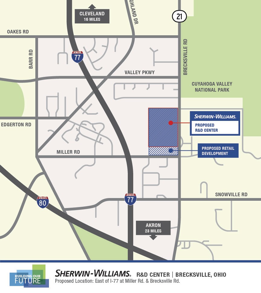 Map of Sherwin-Williams R&D Center in Brecksville.