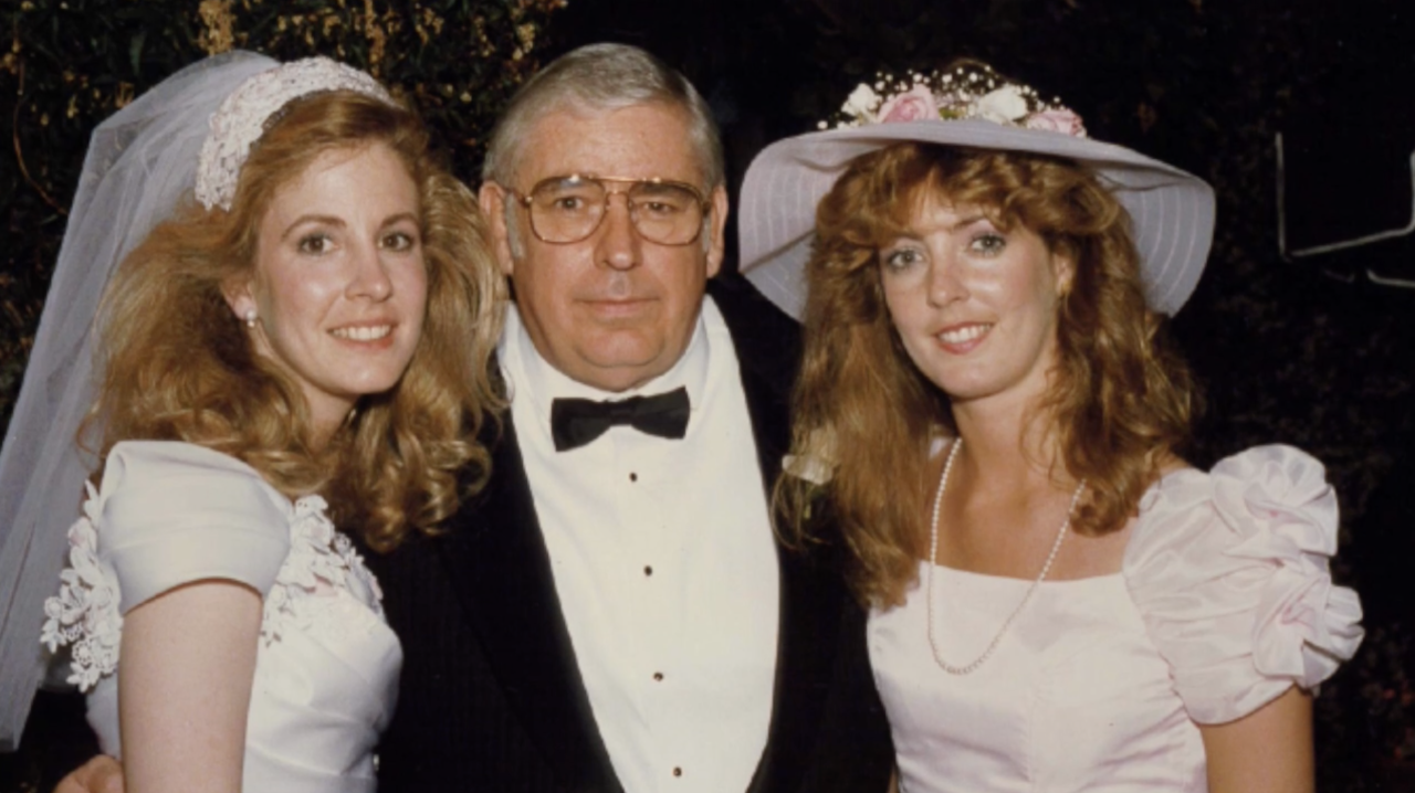 Dree (left) with her father (center) and sister Mary (right) on her wedding day.