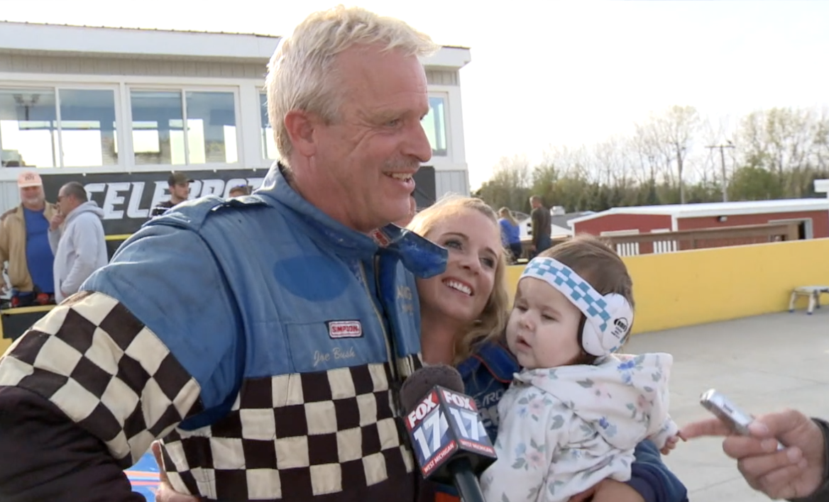 Joe Bush celebrates his victory with his daughter, Lauren