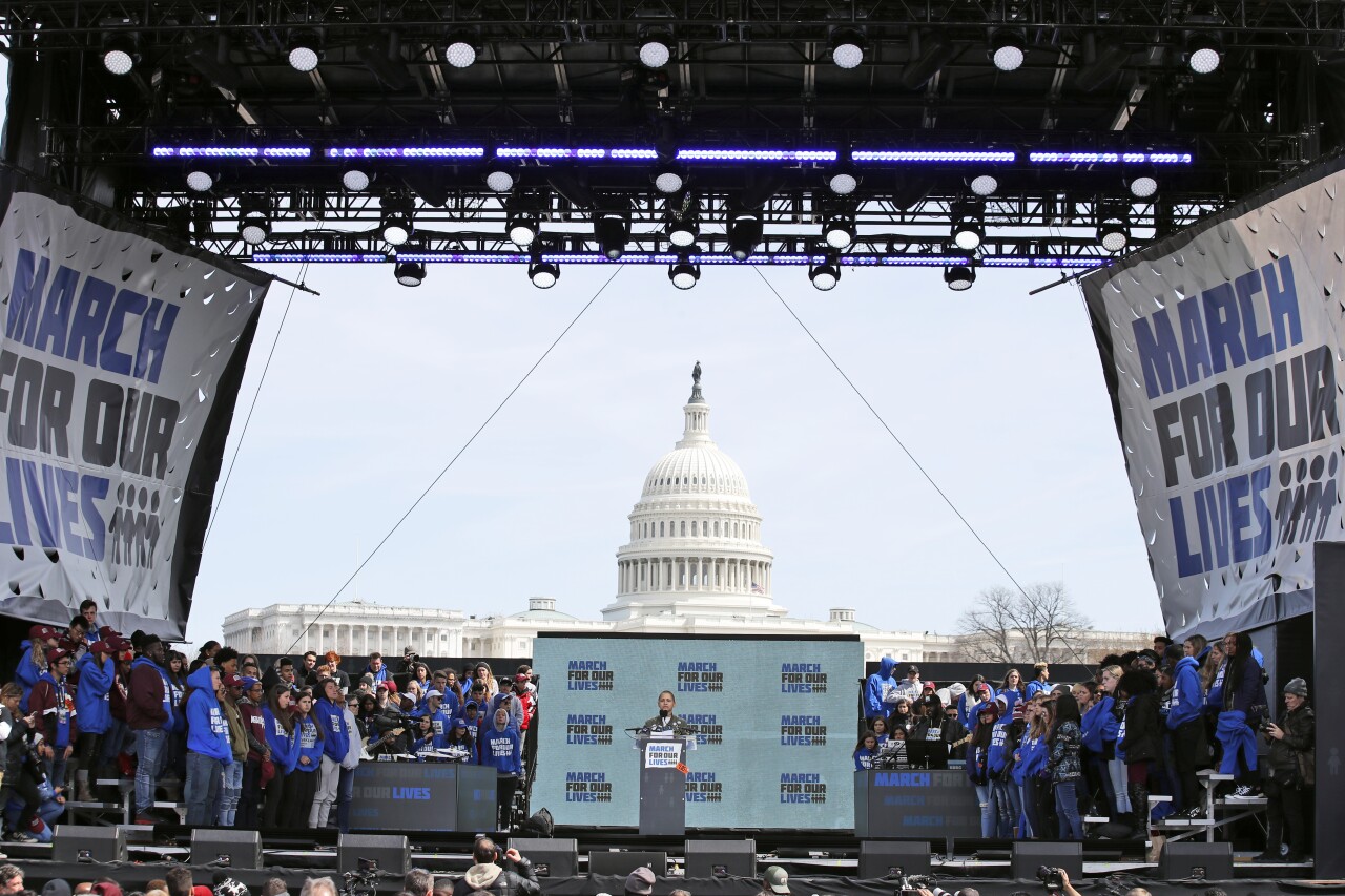 Emma Gonzalez stands silently at podium outside U.S. Capitol during 'March for Our Lives' rally in 2018