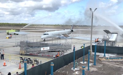 The first American Airlines flight landed at Vero Beach Regional Airport and was welcomed by a water cannon salute on Feb. 12, 2026.