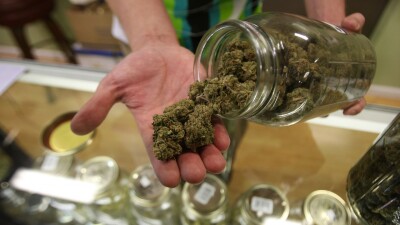 Marijuana is displayed at a dispensary.