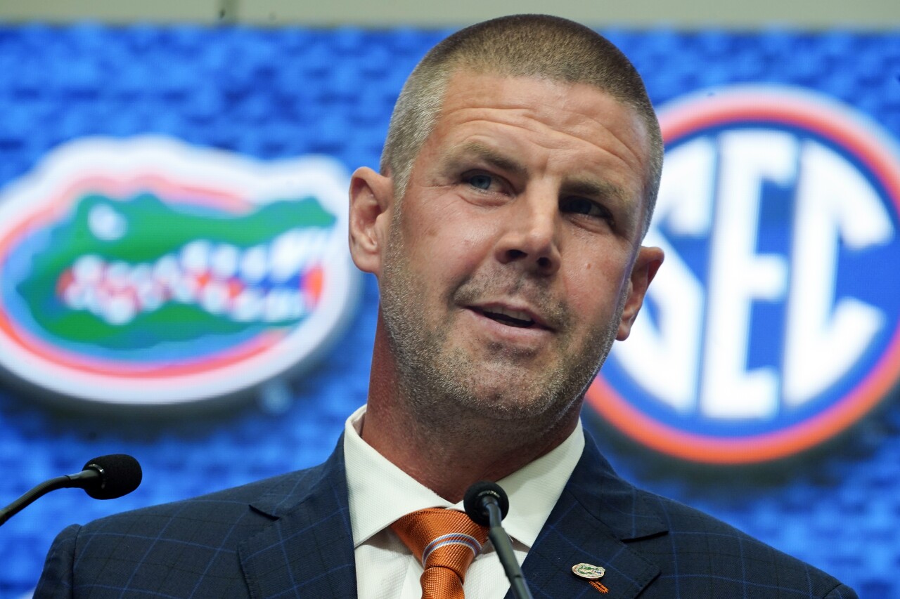 Florida Gators head coach Billy Napier at podium, July 20, 2022