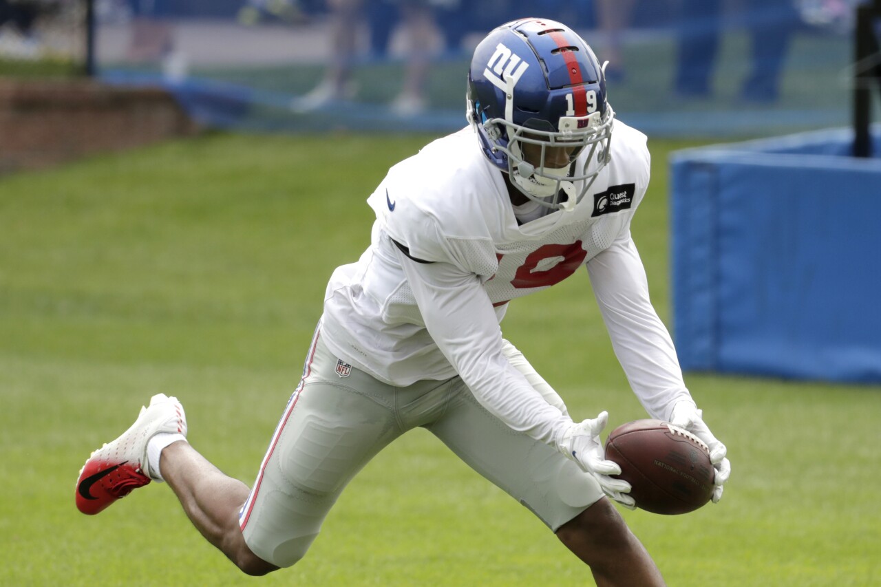 New York Giants receiver Travis Rudolph works out during training camp, Aug. 21, 2018