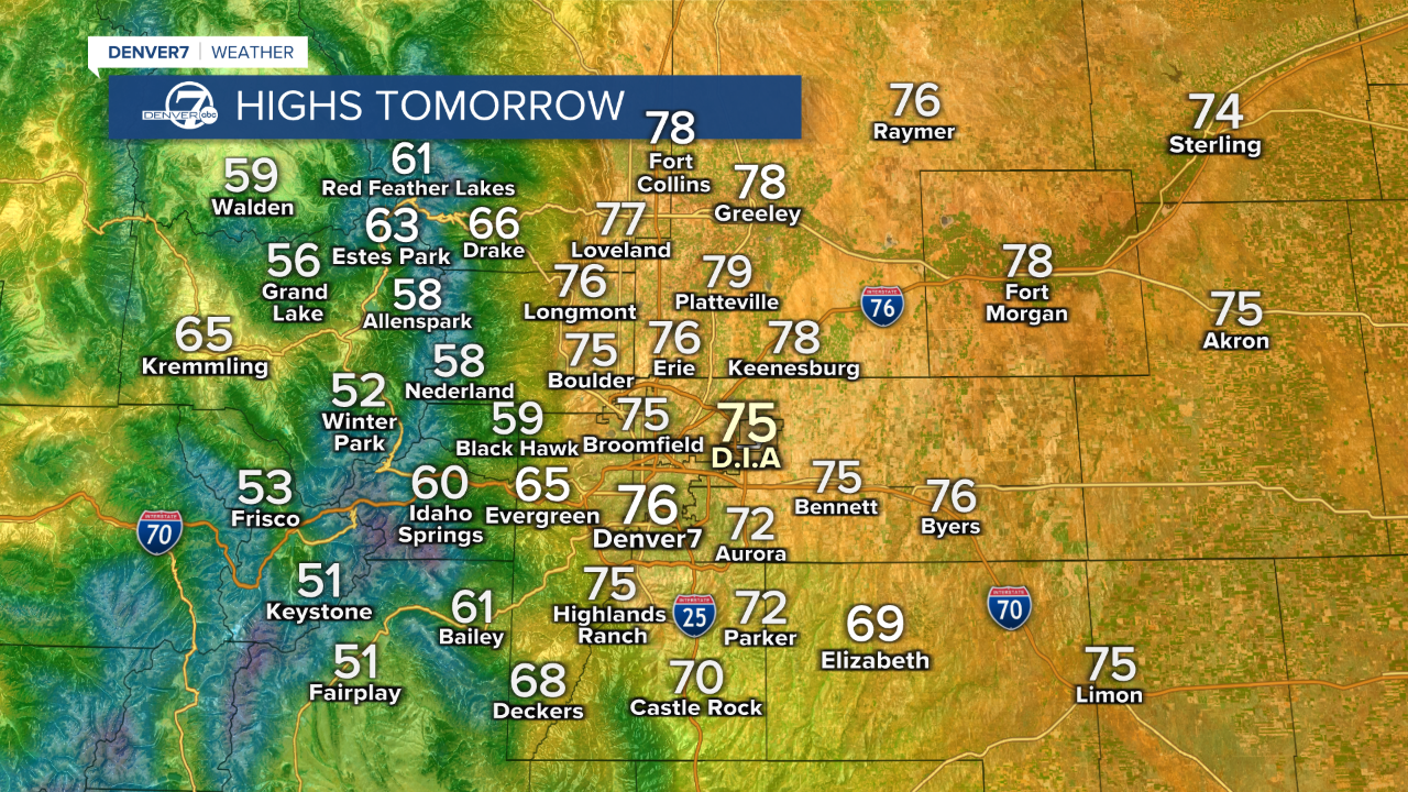 Afternoon highs for Sunday