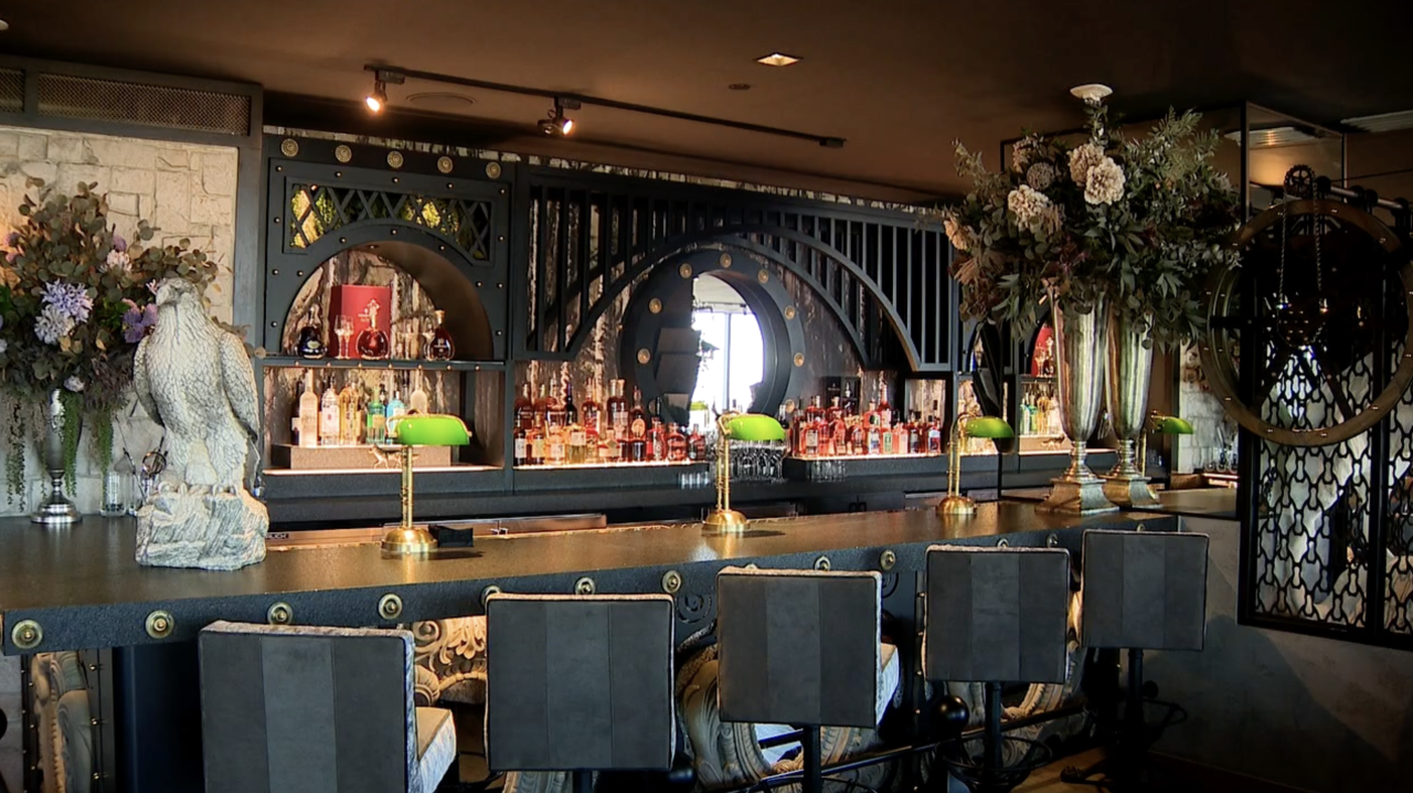 Part of the bar seating area of the restaurant.