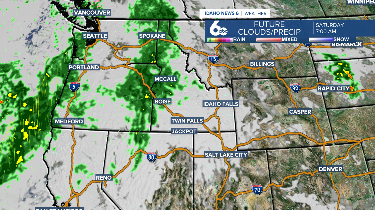 Rainfall moving inland from coast
