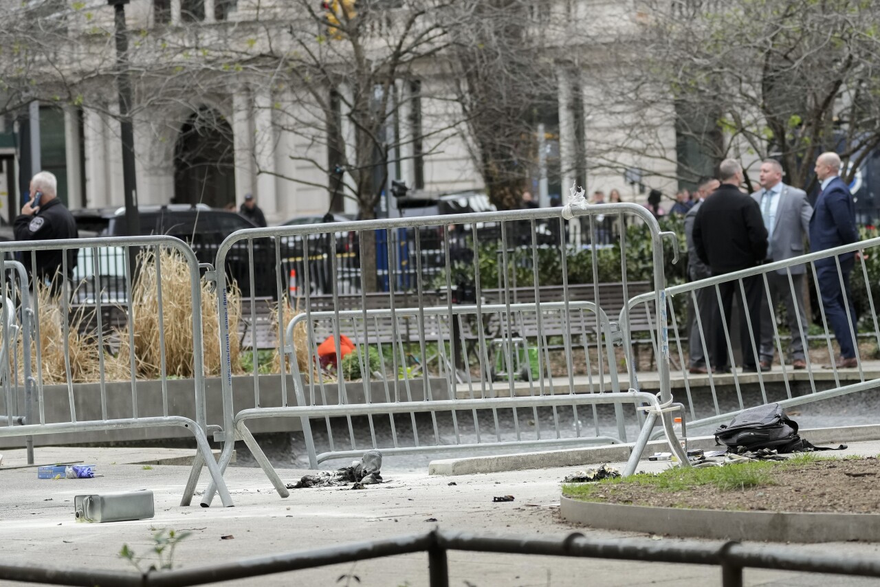 Police at NY park where man set himself on fire, April 19, 2024