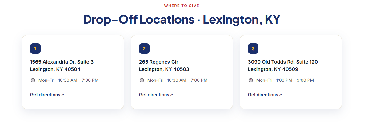 Drop off locations for donations