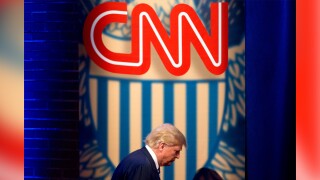 FILE - Then-Republican presidential candidate Donald Trump arrives for a CNN town hall at the University of South Carolina in Columbia, S.C., Feb. 18, 2016. A federal judge has dismissed a lawsuit Trump filed against CNN in which the former U.S. president claimed that the network's referring to his efforts to overturn the 2020 election as "the Big Lie" was tantamount to comparing him to Adolf Hitler. Trump had been seeking punitive damages of $475 million in the lawsuit filed last October. 