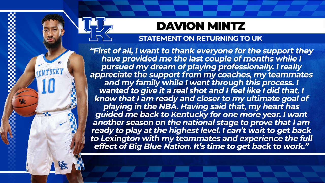 DAVION MINTZ STATEMENT