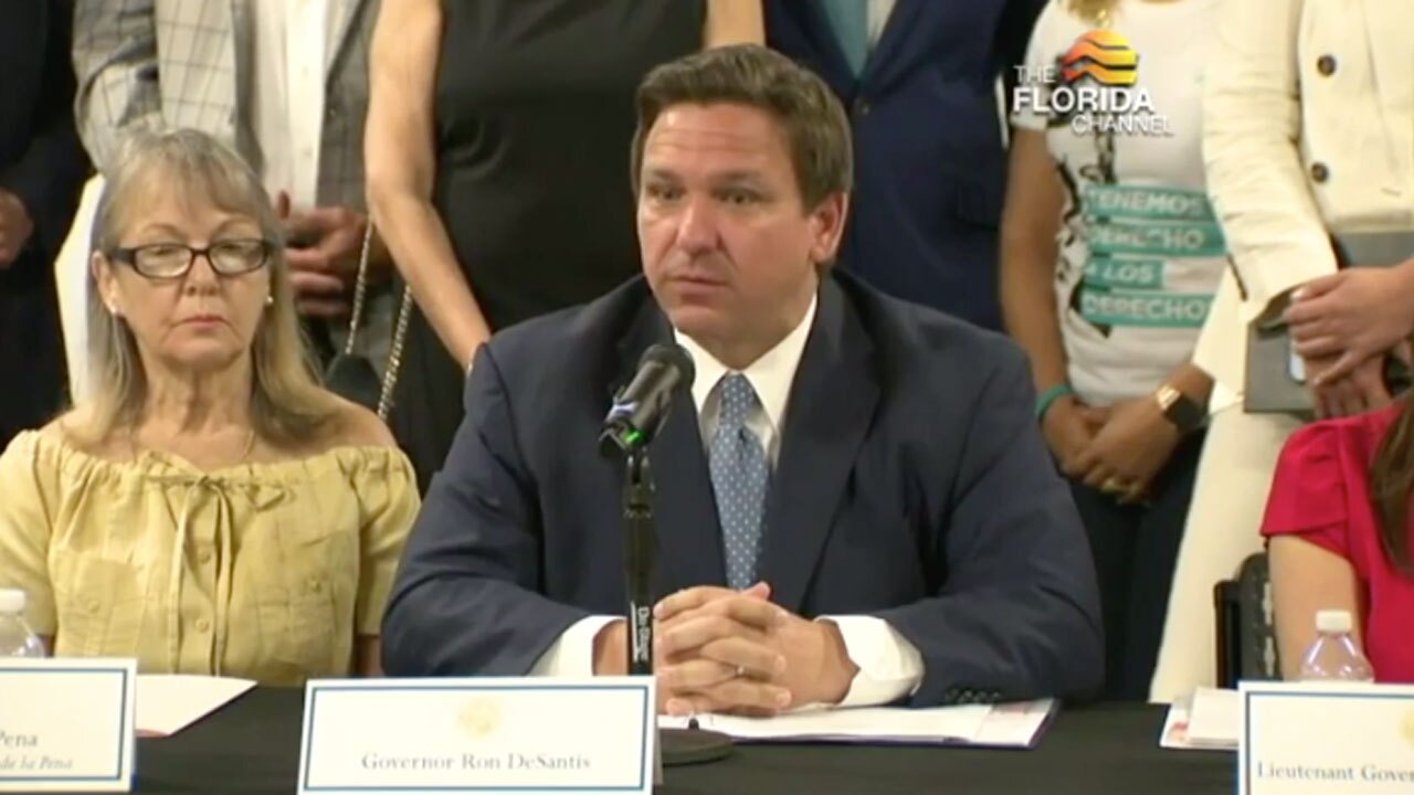 Gov. Ron DeSantis holds a roundtable discussion in Miami on protests in Cuba on July 13, 2021