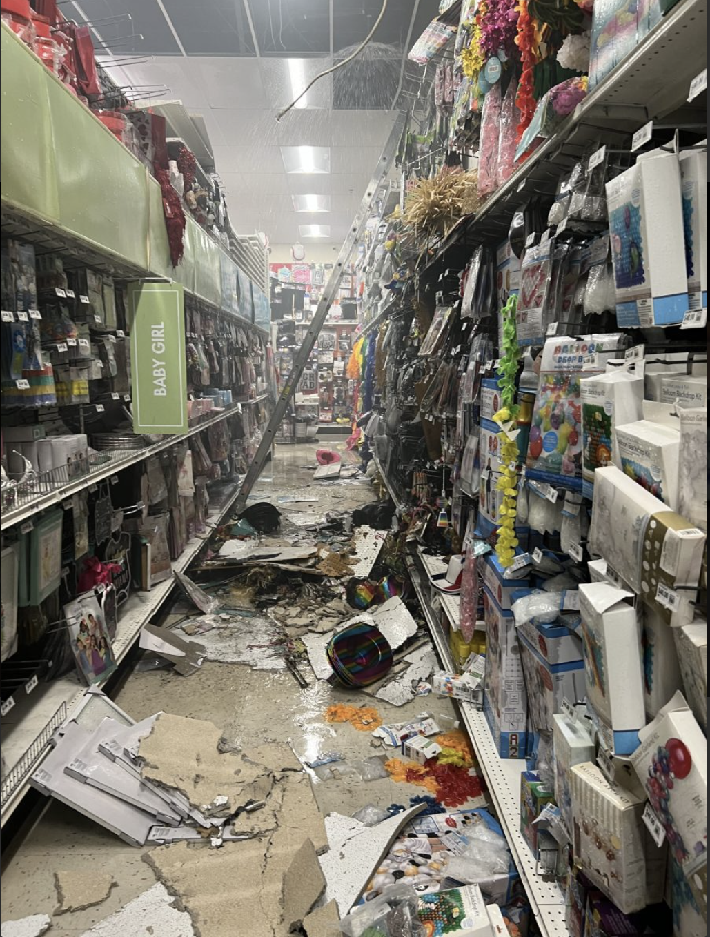 A fire was set in an aisle at the Party City in the Rosedale Promenade