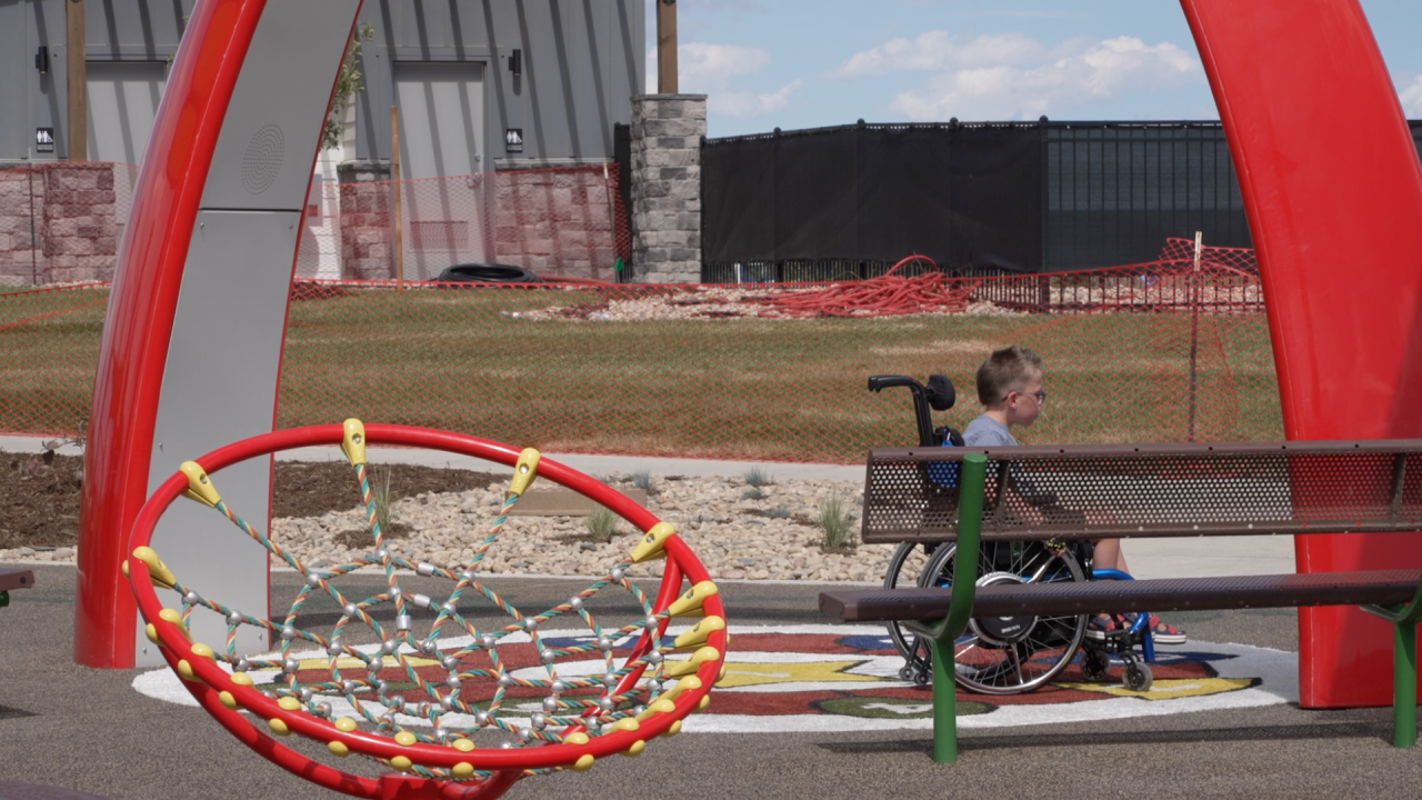 Miles Bowling enjoying a new adaptive playground in Berthoud