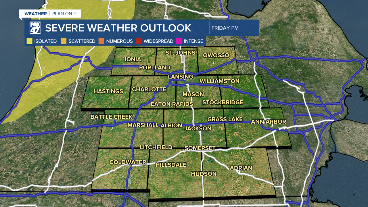 Potential severe impacts Friday evening track a bit further northwest of our area