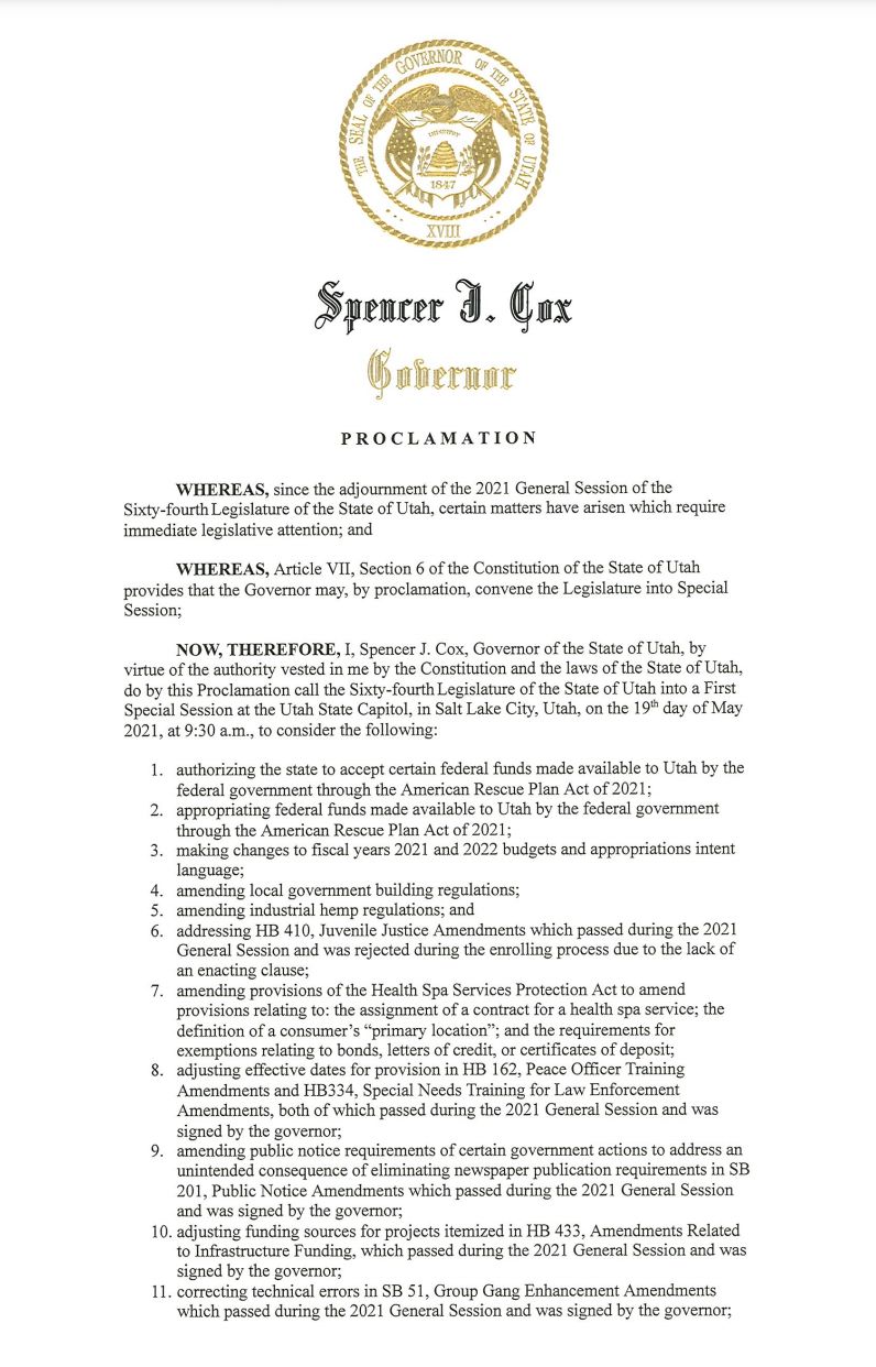 Special session call 1