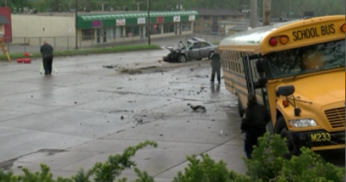 5 injured in crash involving school bus and car