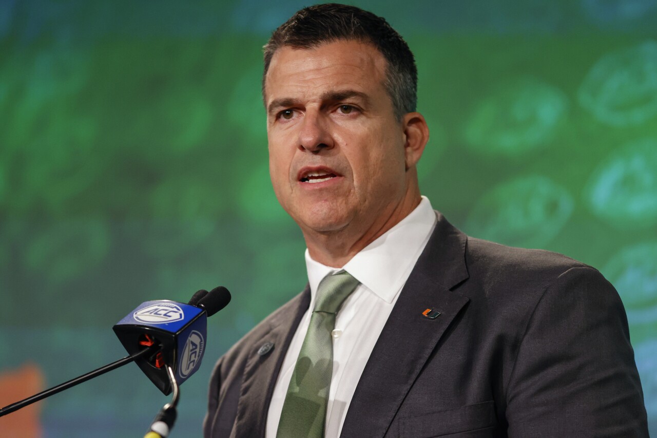 Miami Hurricanes head coach Mario Cristobal at ACC media days, July 21, 2022