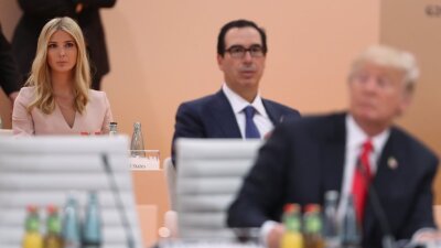 Ivanka Trump and Steven Mnuchin watch President Donald Trump at the G-20 summit