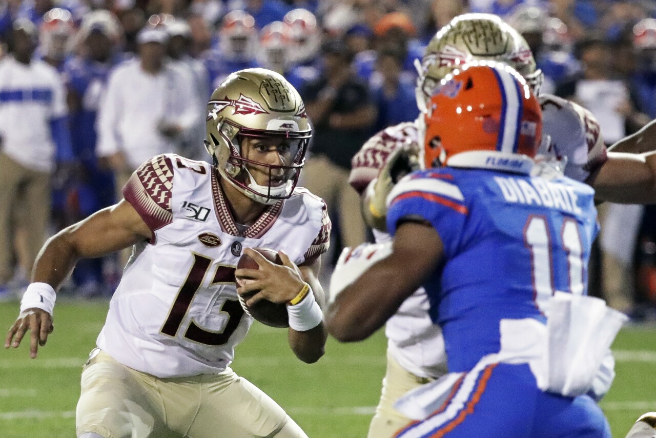 Florida State Seminoles QB Jordan Travis vs. Florida Gators in 2019