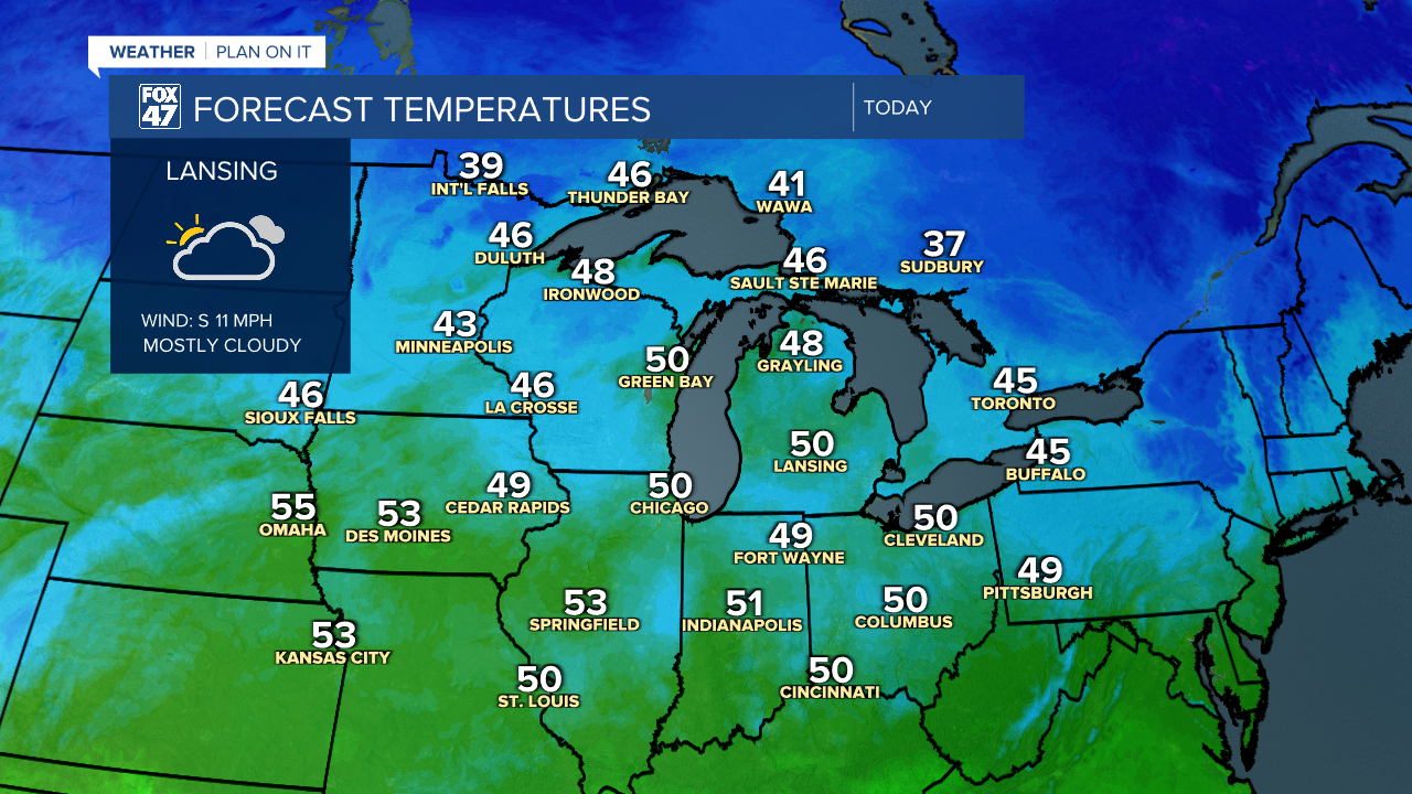 High temps continue to trend mild in the upper 40's/lower 50's