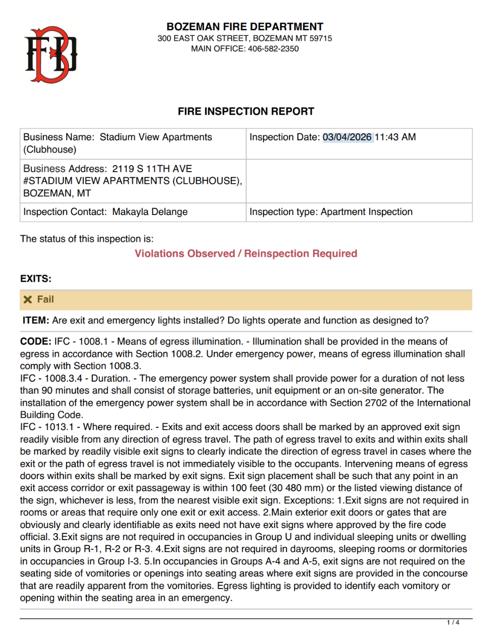 BZN Fire Inspection