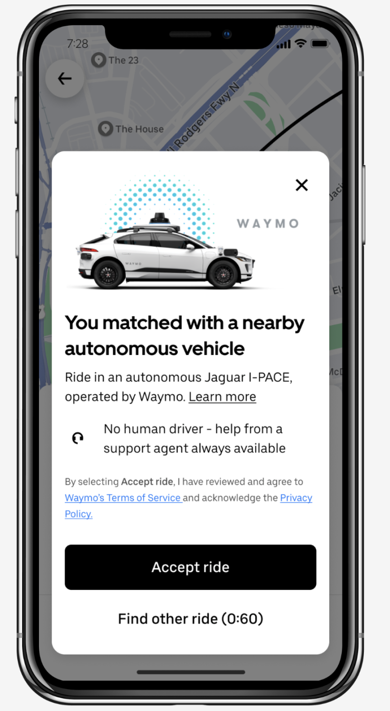 uber waymo screen