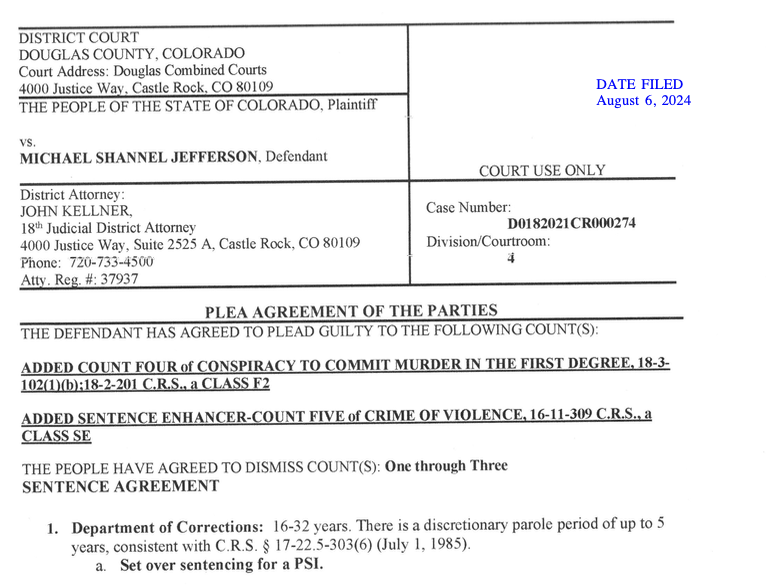 Plea agreement for Michael Jefferson