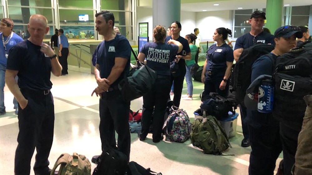 About a dozen West Palm Beach firefighters are aboard the Grand Celebration cruise ship, which is headed to Grand Bahamas Island on a humanitarian mission to assist victims of Hurricane Dorian.