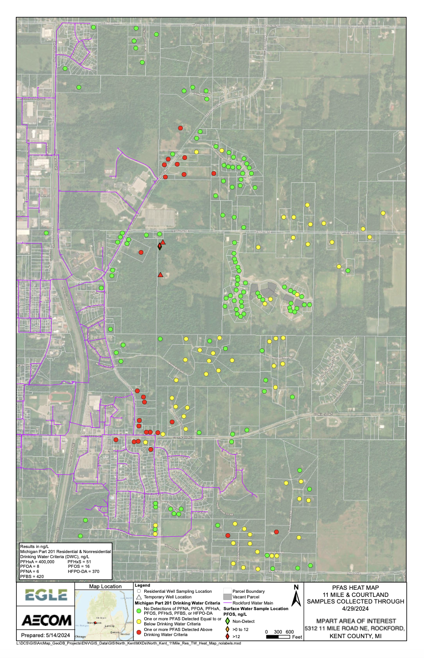 Map of investigation area of PFAS in Courtland and Cannon Townships