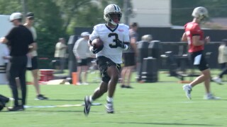 Travis Etienne at Saints training camp 