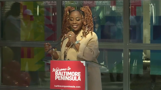 Pinky Cole speaks at the announcement about Slutty Vegan in Baltimore