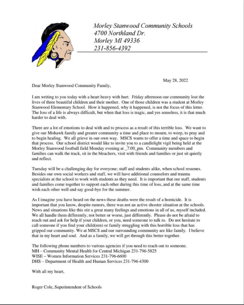 Morley Stanwood Community Schools Letter