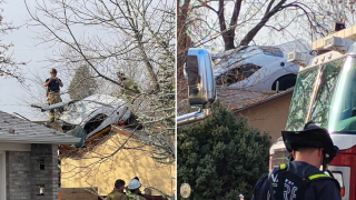 Nampa crash onto rooftop
