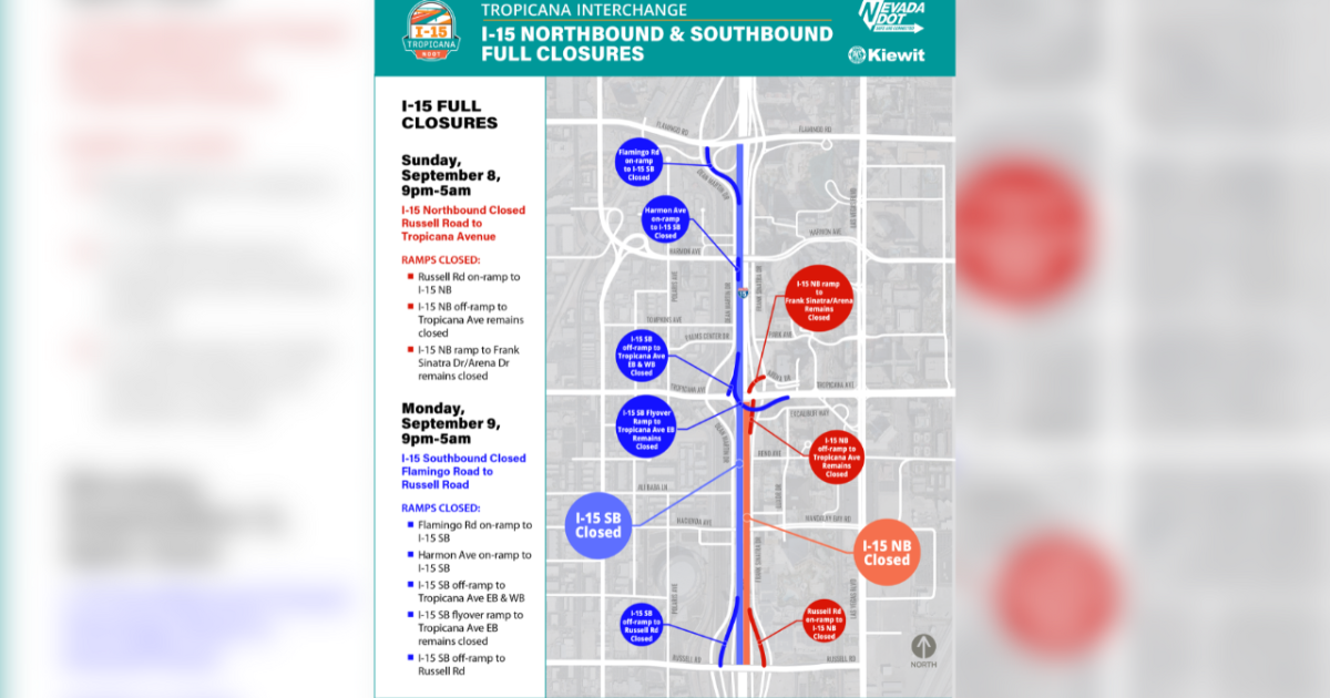 Overnight I-15 road closures coming on Sept. 8-9 for Tropicana widening ...