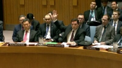 Russia's U.N. ambassador vetoing a resolution