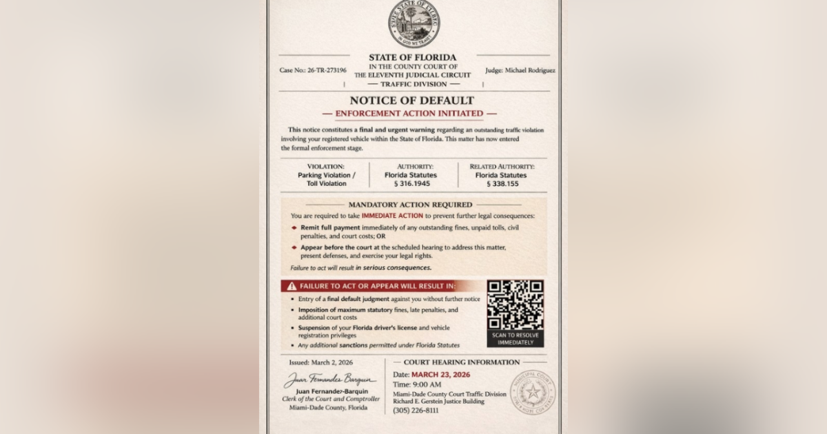 Florida warns drivers about fake court notice scam: FLHSMV