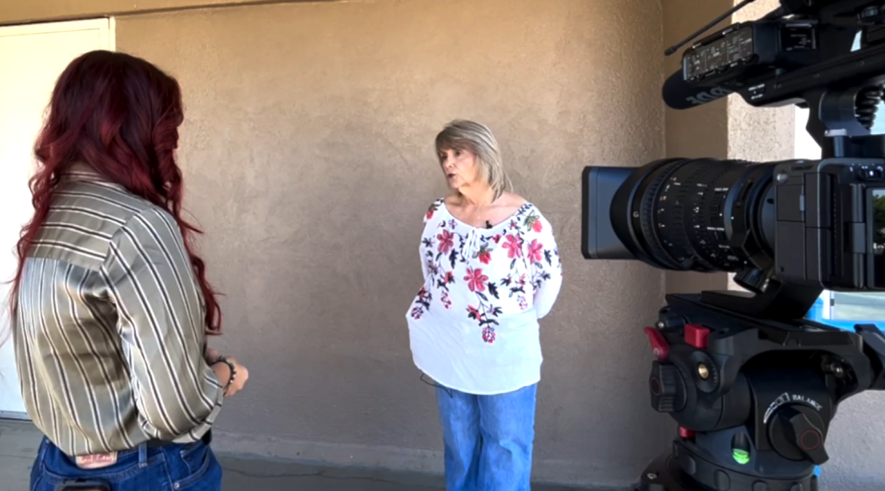 Ruby interviewing long time friend of Ginda, Dee Tinkle Hardesty who attended the ceremony.