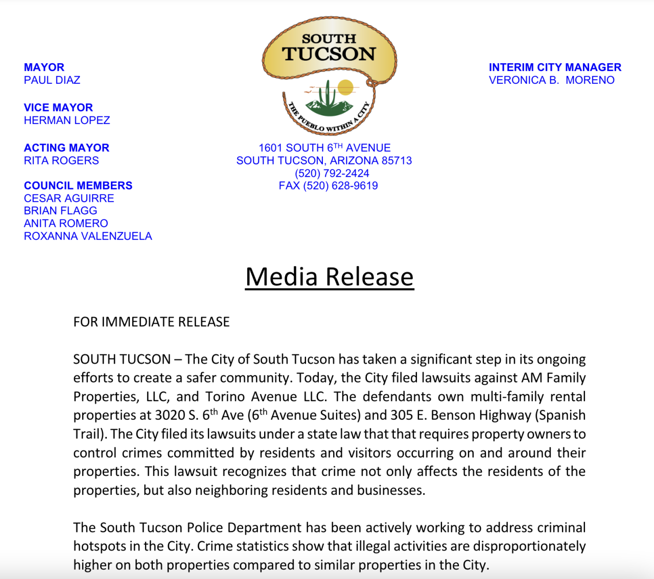 SOUTH TUCSON LAWSUIT