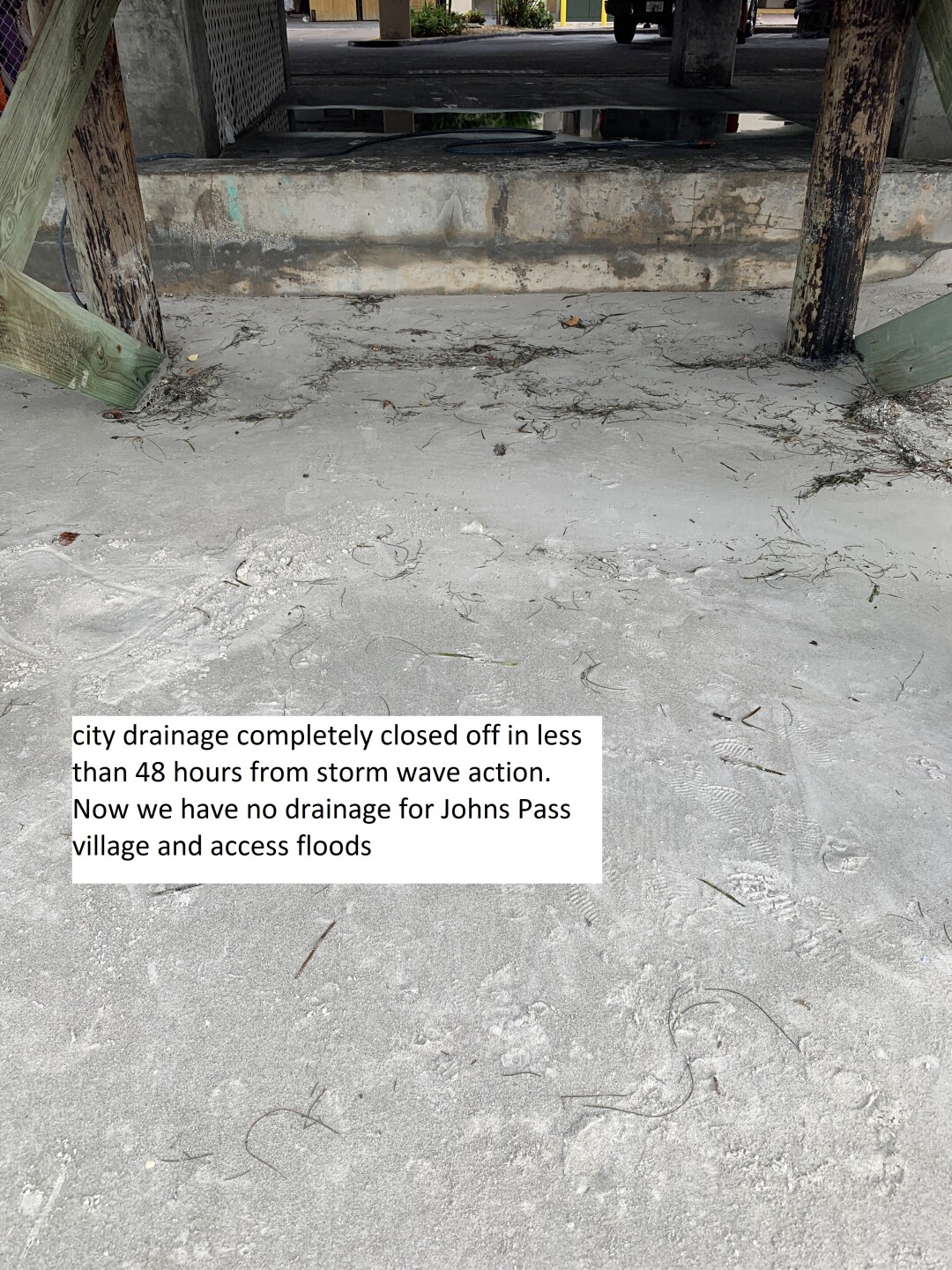 Storm drain at John's Pass on June 8th at 8am. Photo taken by Dylan Hubbard of Hubbard's Marina.