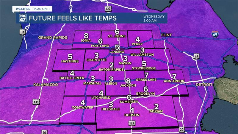 Feels Like temps drop into the single digits as winds pick up Wednesday ahead of a cold front